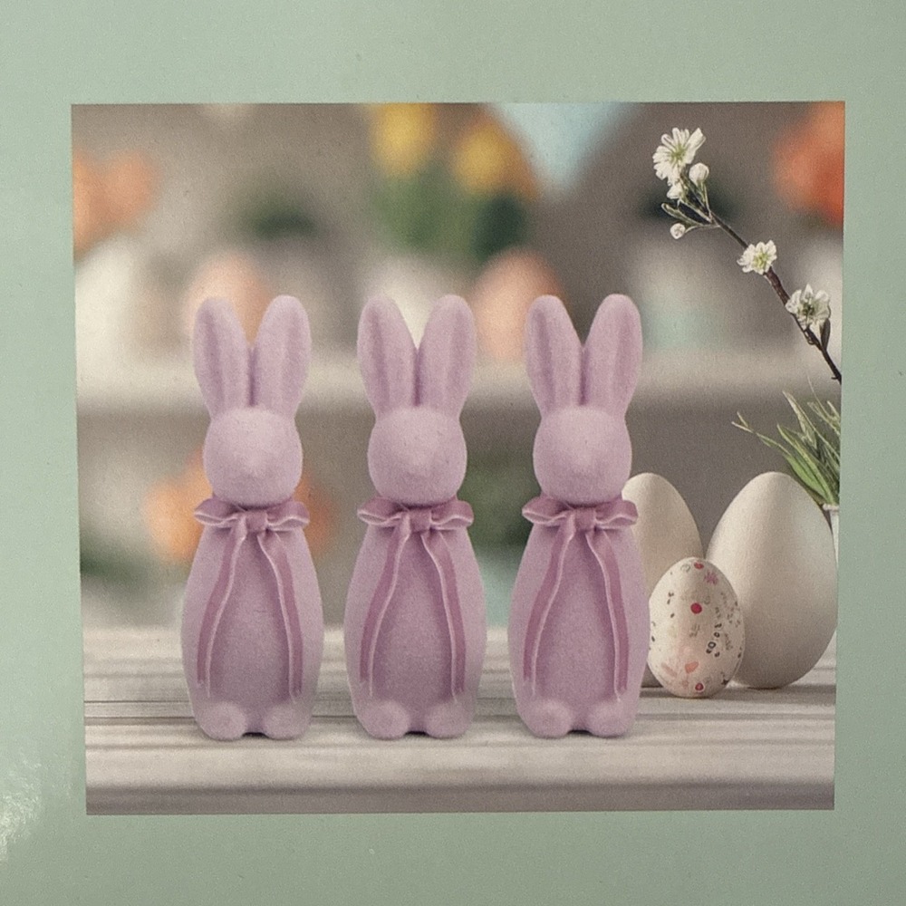 KIRKTON HOUSE ALDI EASTER PURPLE LAVENDER FLOCKED BUNNIES 3 PACK SMALL